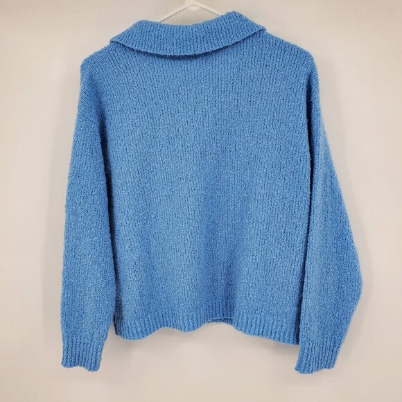 Aerie Women's Blue Textured Folded Collar Henley Neck Boxy Shirt Size Small - Picture 2 of 7